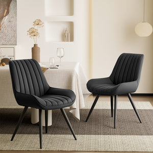 English Elm Modern Dining Chairs Set Of 2 - Stylish Upholstered Side Chairs With Thick Cushions & Metal Legs T3950P394355