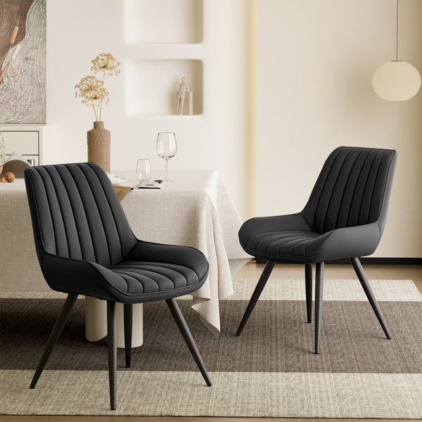 English Elm Modern Dining Chairs Set Of 2 - Stylish Upholstered Side Chairs With Thick Cushions & Metal Legs T3950P394355