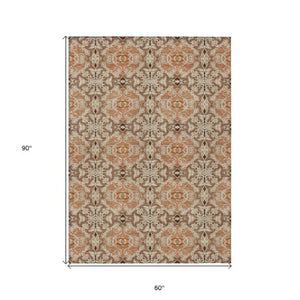 Homeroots 3' Elegant Artichoke Green Medallion Rug - Washable Indoor/Outdoor Solution For Any Space 5' X 8' Polyester 586775