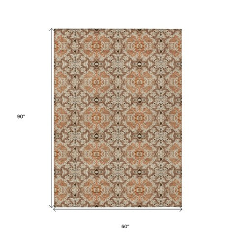 Homeroots 3' Elegant Artichoke Green Medallion Rug - Washable Indoor/Outdoor Solution For Any Space 5' X 8' Polyester 586775