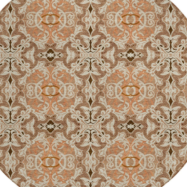 Homeroots 3' Elegant Artichoke Green Medallion Rug - Washable Indoor/Outdoor Solution For Any Space 8' Round Polyester 586776