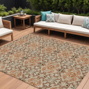 Homeroots 3' Elegant Artichoke Green Medallion Rug - Washable Indoor/Outdoor Solution For Any Space 8' X 10' Polyester 586777