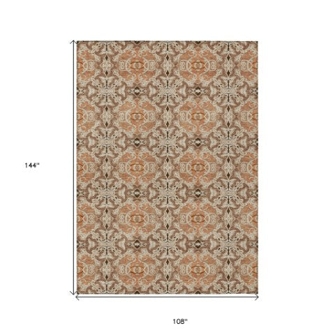 Homeroots 3' Elegant Artichoke Green Medallion Rug - Washable Indoor/Outdoor Solution For Any Space 9' X 12' Polyester 586778