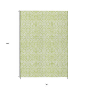 Homeroots 3' Artichoke Green Medallion Washable Area Rug - Stylish, Durable, Indoor Outdoor Decor Solution 3' X 5' Polyester 586780