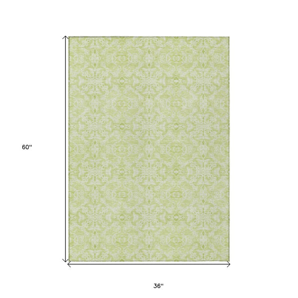 Homeroots 3' Artichoke Green Medallion Washable Area Rug - Stylish, Durable, Indoor Outdoor Decor Solution 3' X 5' Polyester 586780