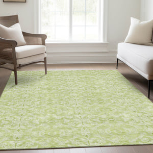Homeroots 3' Artichoke Green Medallion Washable Area Rug - Stylish, Durable, Indoor Outdoor Decor Solution 5' X 8' Polyester 586781