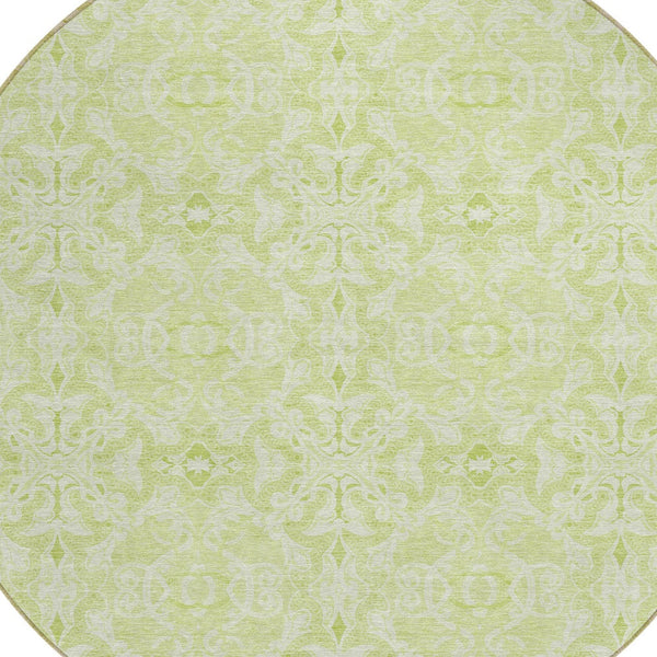 Homeroots 3' Artichoke Green Medallion Washable Area Rug - Stylish, Durable, Indoor Outdoor Decor Solution 8' Round Polyester 586782