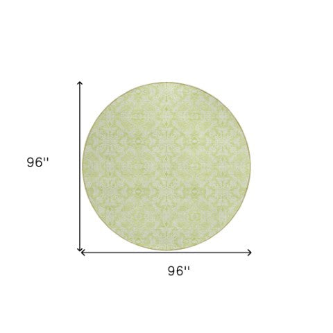 Homeroots 3' Artichoke Green Medallion Washable Area Rug - Stylish, Durable, Indoor Outdoor Decor Solution 8' Round Polyester 586782