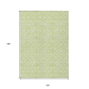 Homeroots 3' Artichoke Green Medallion Washable Area Rug - Stylish, Durable, Indoor Outdoor Decor Solution 10' X 14' Polyester 586785