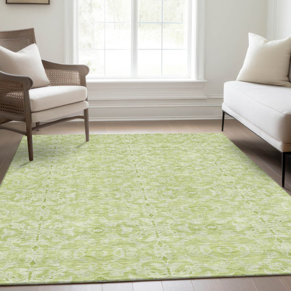 Homeroots 3' Artichoke Green Medallion Washable Area Rug - Stylish, Durable, Indoor Outdoor Decor Solution 10' X 14' Polyester 586785