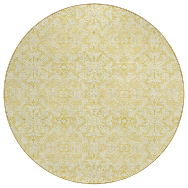 HomeRoots 5' Gold and Ivory Medallion Indoor Outdoor Rug - Durable, Stylish, Washable, Perfect for High-Traffic Areas 8' Round 586788