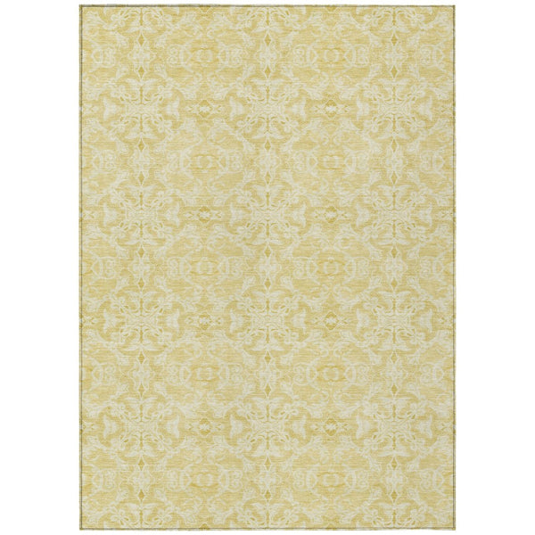 HomeRoots 5' Gold and Ivory Medallion Indoor Outdoor Rug - Durable, Stylish, Washable, Perfect for High-Traffic Areas 8' X 10' 586789