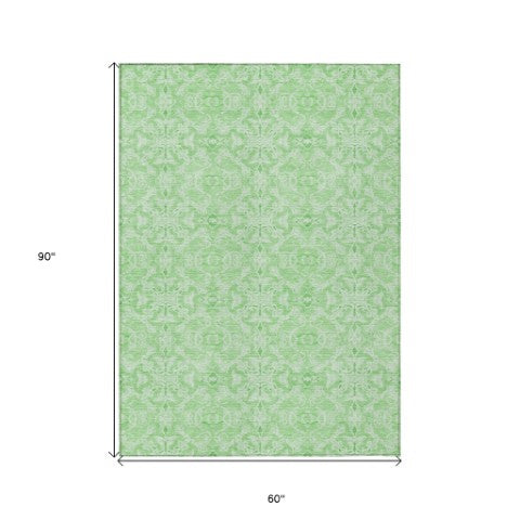 Homeroots 3' Artichoke Green Medallion Washable Area Rug - Stylish, Durable, Indoor Outdoor Decor Solution 5' X 8' Polyester 586793