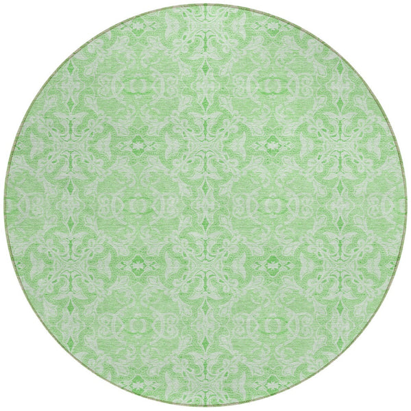 Homeroots 3' Artichoke Green Medallion Washable Area Rug - Stylish, Durable, Indoor Outdoor Decor Solution 8' Round Polyester 586794