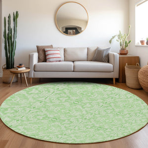 Homeroots 3' Artichoke Green Medallion Washable Area Rug - Stylish, Durable, Indoor Outdoor Decor Solution 8' Round Polyester 586794