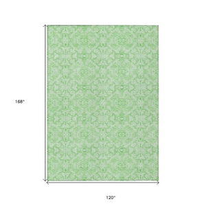 Homeroots 3' Artichoke Green Medallion Washable Area Rug - Stylish, Durable, Indoor Outdoor Decor Solution 10' X 14' Polyester 586797