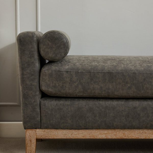 English Elm 66.34"W Elegant Upholstered Bench & Ottoman With Wood Legs, 2 Pillows For Bedroom & Living Room Decor W3188S00016