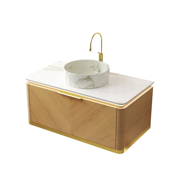 English Elm 36" Muri Oak Woodgrain Plywood Bathroom Vanity Cabinet with Soft Close Doors W2615P330751