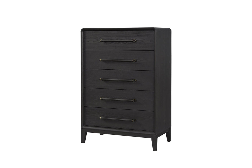 English Elm Small Chest with Five Smooth-Glide Drawers in Peppercorn Finish — Elm Veneer Durability & Modern Design Black 38 L x 22.25 W x 49.5 H B2699P401403
