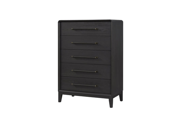 English Elm Small Chest with Five Smooth-Glide Drawers in Peppercorn Finish — Elm Veneer Durability & Modern Design Black 38 L x 22.25 W x 49.5 H B2699P401403