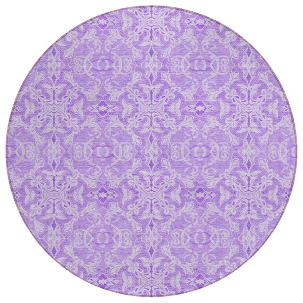 HomeRoots 5' Vibrant Lavender and Purple Medallion Rug – Durable, Washable for Indoor and Outdoor Use 8' Round 586800