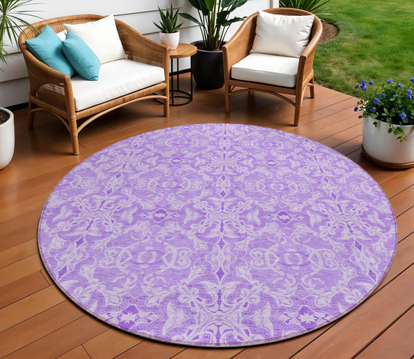 Homeroots 3' Artichoke Green Medallion Washable Area Rug - Stylish, Durable, Indoor Outdoor Decor Solution 8' Round Polyester 586800