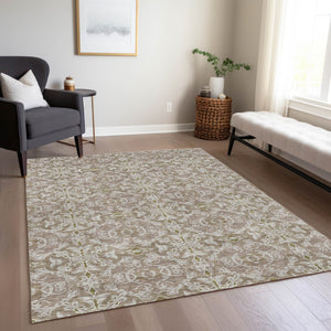 Homeroots 3' Artichoke Green Medallion Washable Area Rug - Stylish, Durable, Indoor Outdoor Decor Solution 3' X 5' Polyester 586804