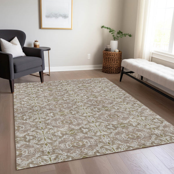 Homeroots 3' Artichoke Green Medallion Washable Area Rug - Stylish, Durable, Indoor Outdoor Decor Solution 3' X 5' Polyester 586804