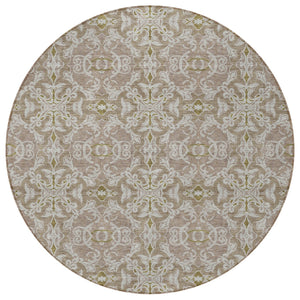 Homeroots 3' Artichoke Green Medallion Washable Area Rug - Stylish, Durable, Indoor Outdoor Decor Solution 8' Round Polyester 586806