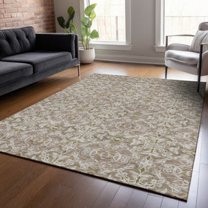 Homeroots 3' Artichoke Green Medallion Washable Area Rug - Stylish, Durable, Indoor Outdoor Decor Solution 8' X 10' Polyester 586807