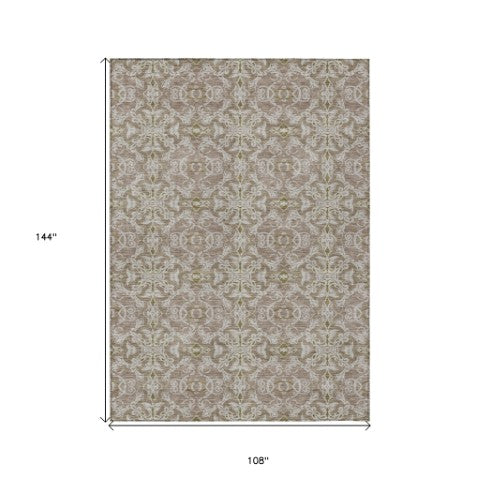 Homeroots 3' Artichoke Green Medallion Washable Area Rug - Stylish, Durable, Indoor Outdoor Decor Solution 9' X 12' Polyester 586808