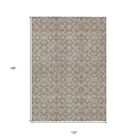 Homeroots 3' Artichoke Green Medallion Washable Area Rug - Stylish, Durable, Indoor Outdoor Decor Solution 10' X 14' Polyester 586809