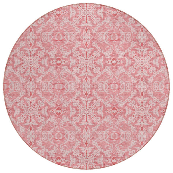 HomeRoots 5' Pink and Blush Medallion Area Rug - Stylish, Durable, Washable for Indoor and Outdoor Spaces 8' Round 586812