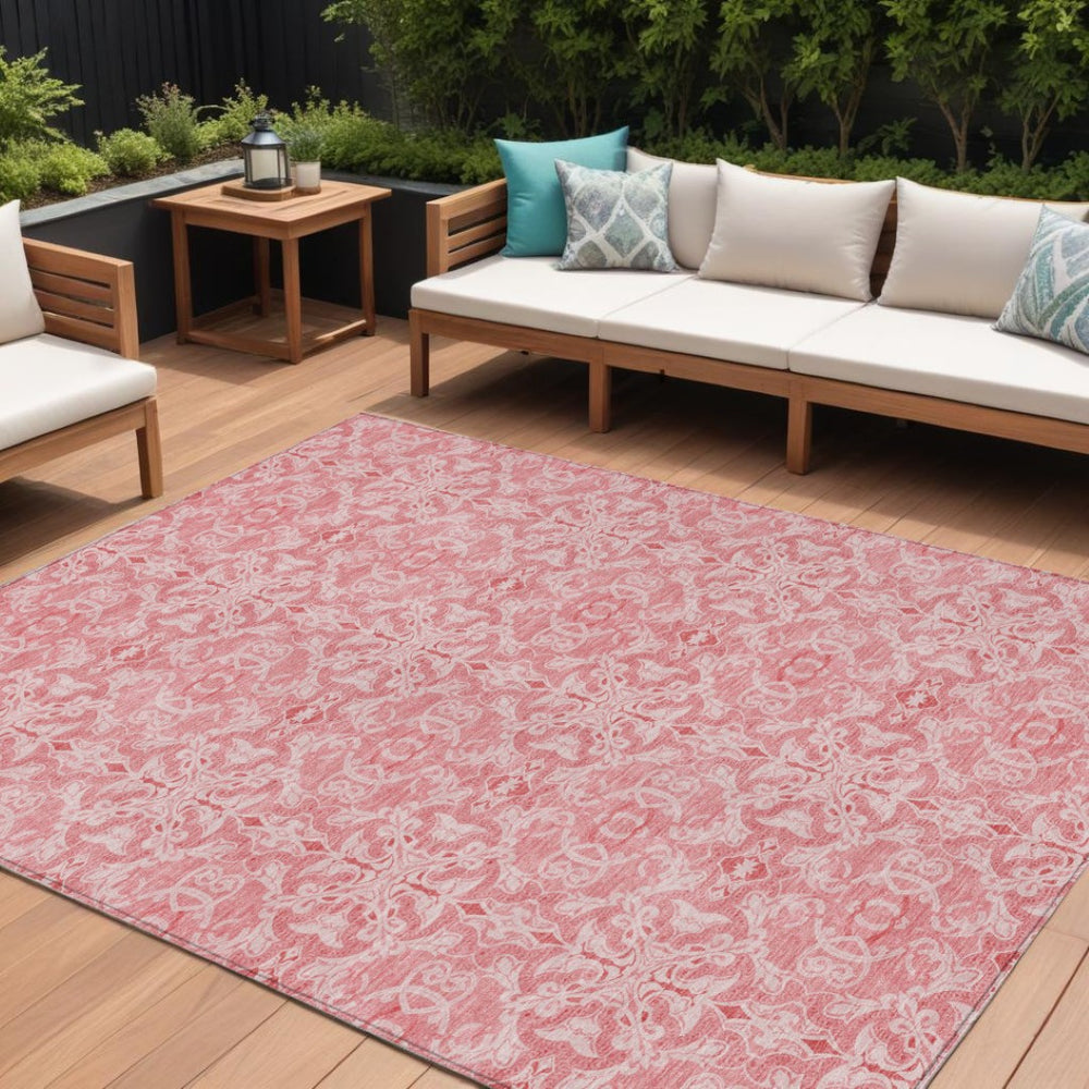 HomeRoots 9' Pink Medallion Area Rug - Vibrant, Washable Design for Indoor and Outdoor Use, Durable & Stylish 9' X 12' 586814