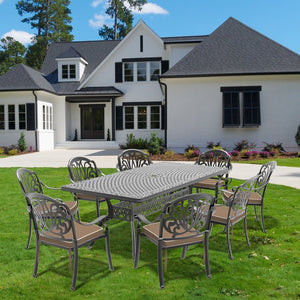 English Elm 9-Piece Cast Aluminum Patio Dining Set With Brown Cushions – Durable, Stylish, Seats 8 Comfortably! W1710S00170