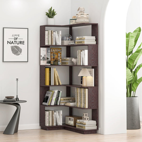 English Elm 90cm L-shaped Corner Bookcase Open Mdf Shelving Unit for Office or Bedroom W2899P444158