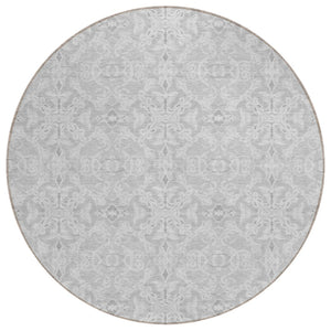 HomeRoots 5' Silver and Gray Medallion Area Rug - Durable, Washable Design for Indoor and Outdoor Elegance 8' Round 586830