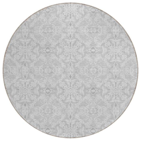 HomeRoots 5' Silver and Gray Medallion Area Rug - Durable, Washable Design for Indoor and Outdoor Elegance 8' Round 586830