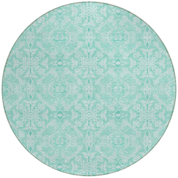 Homeroots 3' Artichoke Green Medallion Washable Area Rug - Stylish, Durable, Indoor Outdoor Decor Solution 8' Round Polyester 586842