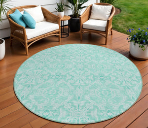 Homeroots 3' Artichoke Green Medallion Washable Area Rug - Stylish, Durable, Indoor Outdoor Decor Solution 8' Round Polyester 586842