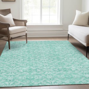 Homeroots 3' Artichoke Green Medallion Washable Area Rug - Stylish, Durable, Indoor Outdoor Decor Solution 8' X 10' Polyester 586843