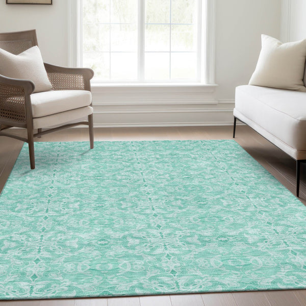 Homeroots 3' Artichoke Green Medallion Washable Area Rug - Stylish, Durable, Indoor Outdoor Decor Solution 8' X 10' Polyester 586843