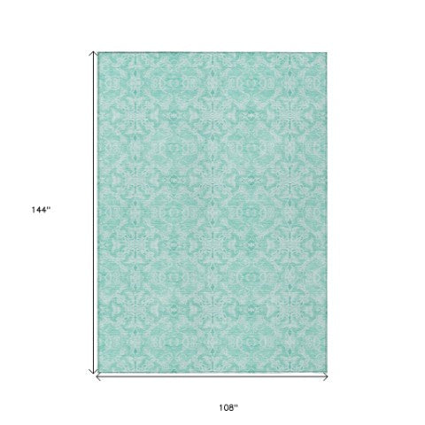 Homeroots 3' Artichoke Green Medallion Washable Area Rug - Stylish, Durable, Indoor Outdoor Decor Solution 9' X 12' Polyester 586844