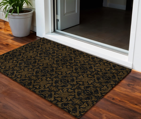 Homeroots 3' Brown And Black Medallion Washable Area Rug - Stylish, Durable, Indoor/Outdoor Decor Solution 3' X 5' Polyester 586846
