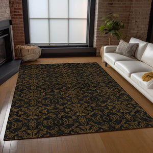 Homeroots 3' Brown And Black Medallion Washable Area Rug - Stylish, Durable, Indoor/Outdoor Decor Solution 3' X 5' Polyester 586846