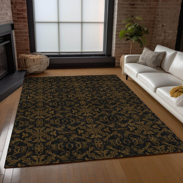 Homeroots 3' Brown And Black Medallion Washable Area Rug - Stylish, Durable, Indoor/Outdoor Decor Solution 3' X 5' Polyester 586846
