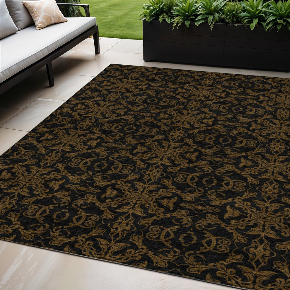 HomeRoots 5' Durable Brown and Black Medallion Washable Area Rug – Stylish Design for Indoor and Outdoor Use 5' X 8' 586847