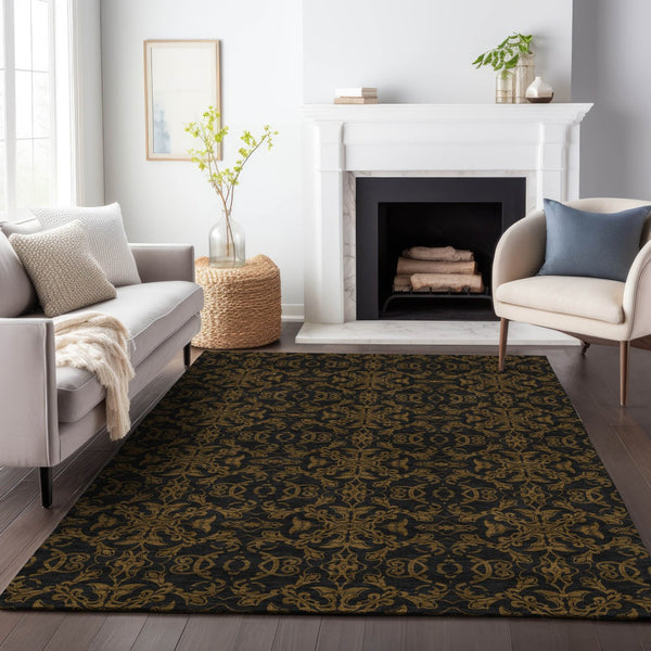 Homeroots 3' Brown And Black Medallion Washable Area Rug - Stylish, Durable, Indoor/Outdoor Decor Solution 5' X 8' Polyester 586847