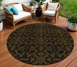 Homeroots 3' Brown And Black Medallion Washable Area Rug - Stylish, Durable, Indoor/Outdoor Decor Solution 8' Round Polyester 586848