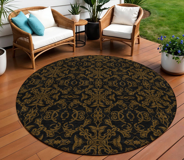 Homeroots 3' Brown And Black Medallion Washable Area Rug - Stylish, Durable, Indoor/Outdoor Decor Solution 8' Round Polyester 586848